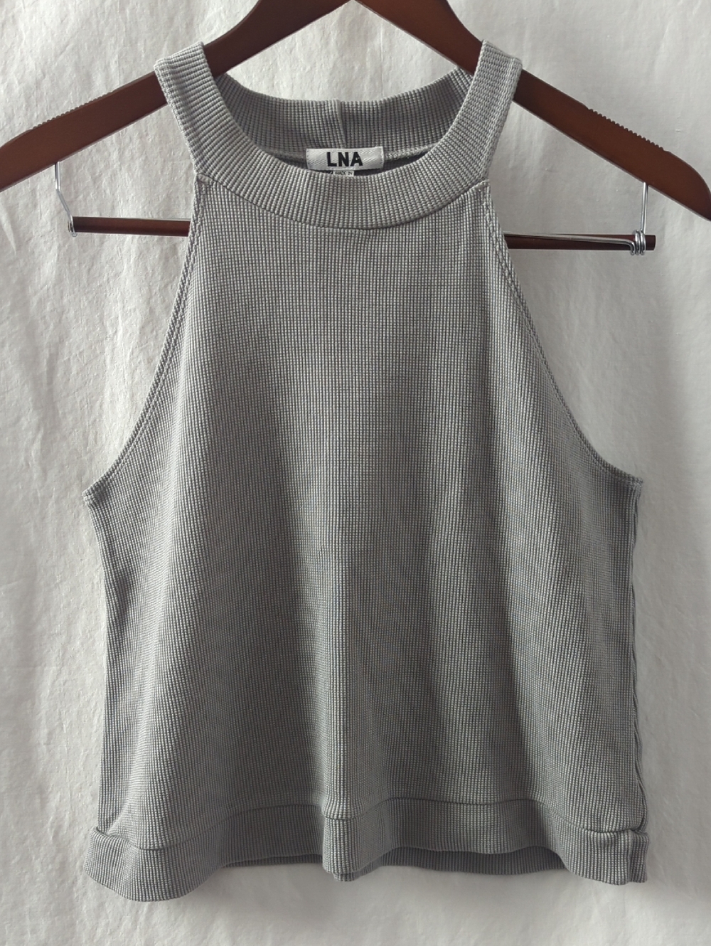 LNA Women's Heather Grey High Neck Ribbed Tank Top - Cotton Modal Blend Size M